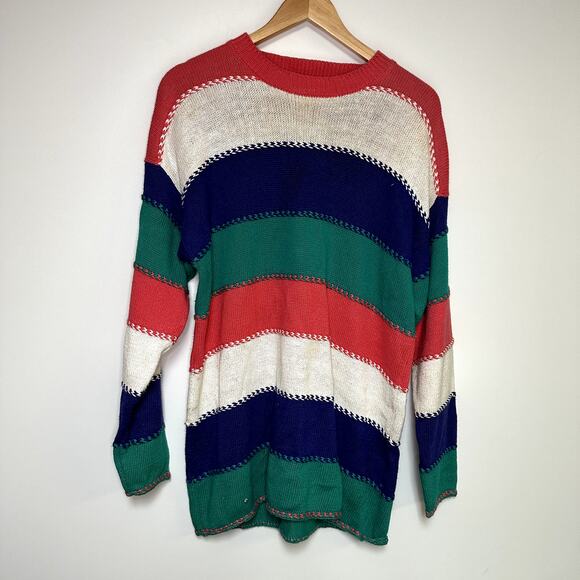 Vintage Multicolor Striped Knit Sweater Grandma - Picture 1 of 2
